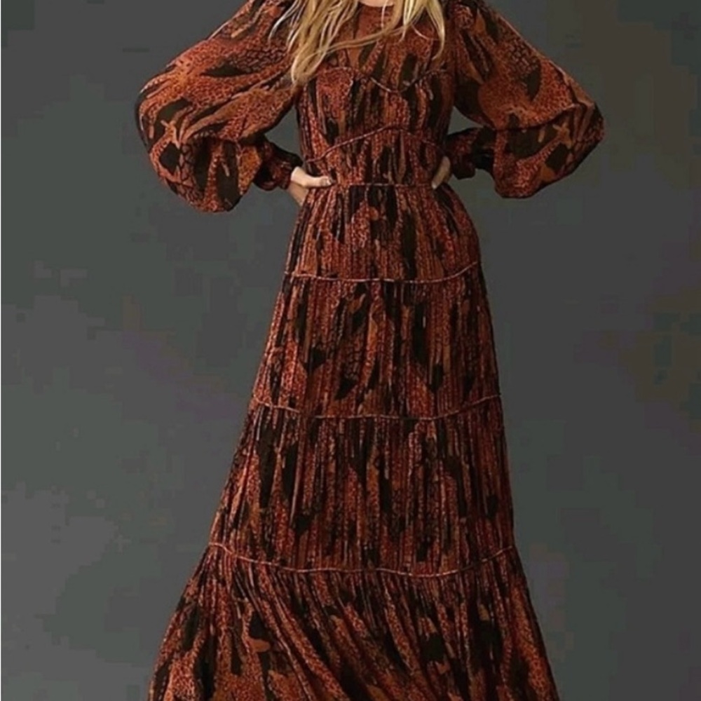 FARM Rio Elegant Black and Brown Long Sleeve Dress